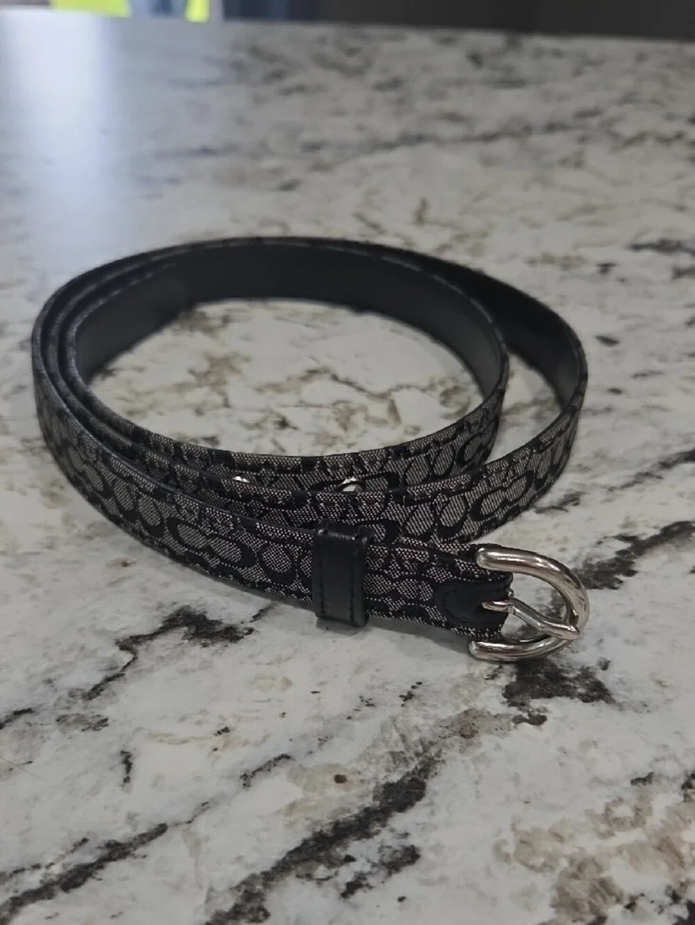 Coach Signature Monogram Canvas Belt in Black and Gray